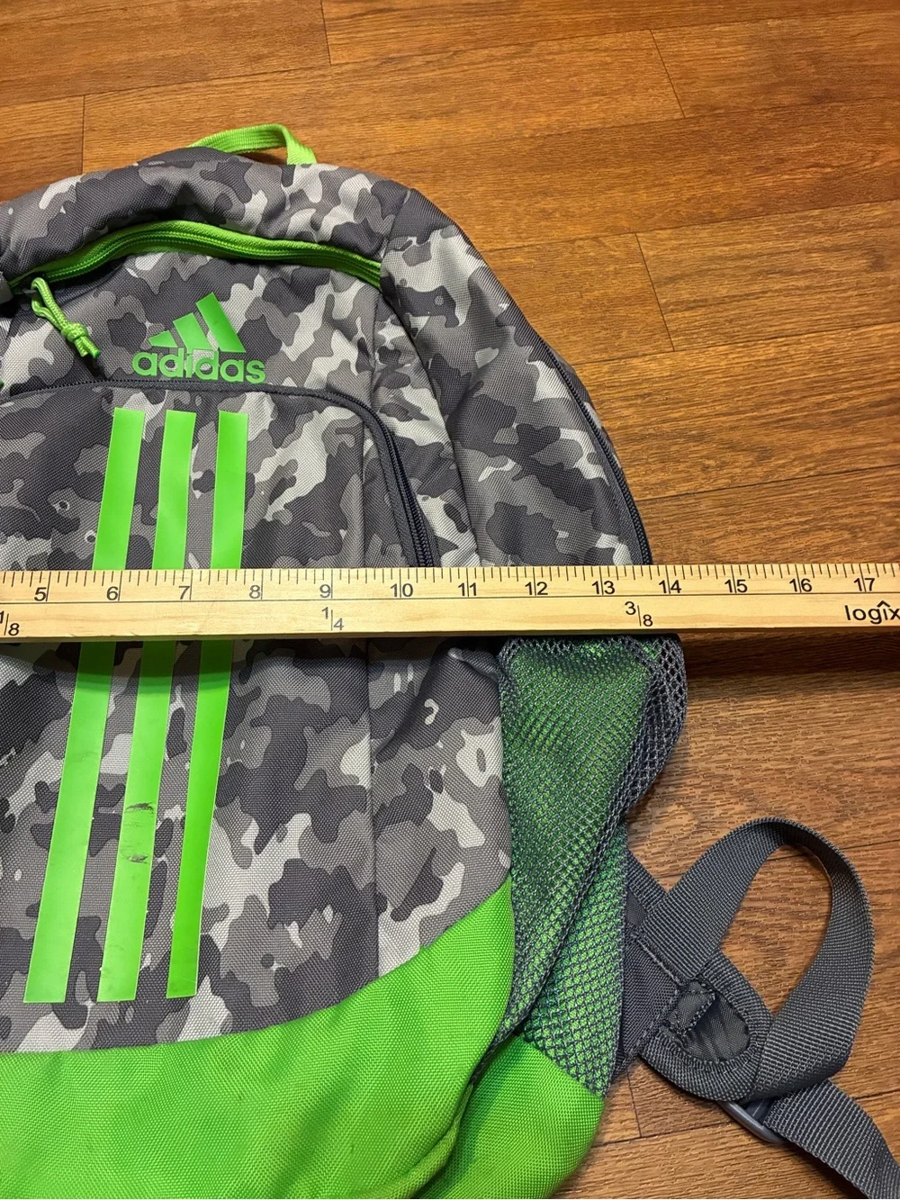 Adidas Gray Camo & Neon Green Athletic Backpack